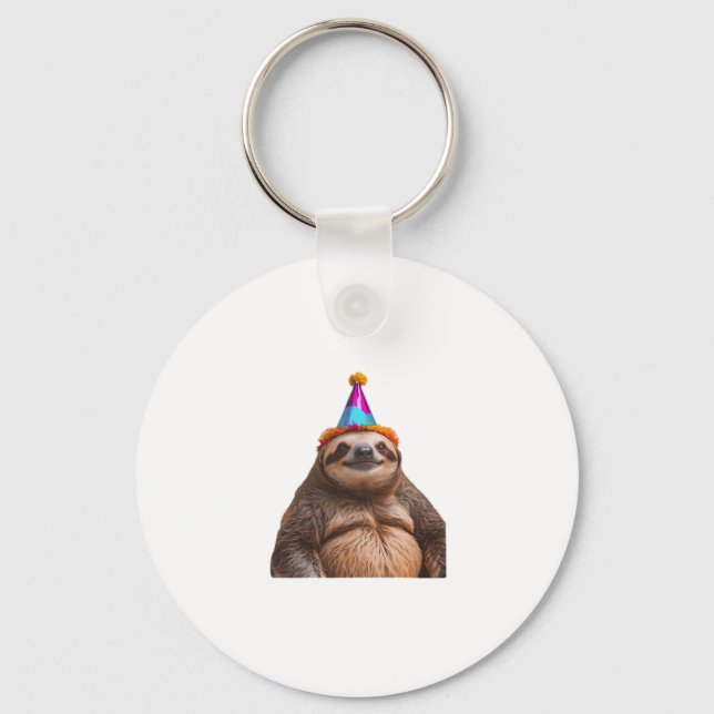 Chunky Sloth birthday party hat gift funny meme pr Key Ring (Front)