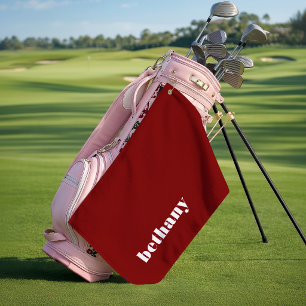Chunky Typography Monogram Name Burgundy Golf Towel