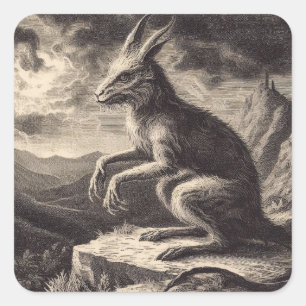 Chupacabra Antique Illustration Horror  Square Sticker