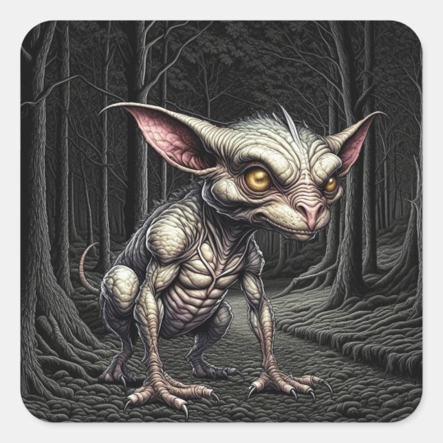Chupacabra in the Woods Cryptid Square Sticker (Front)