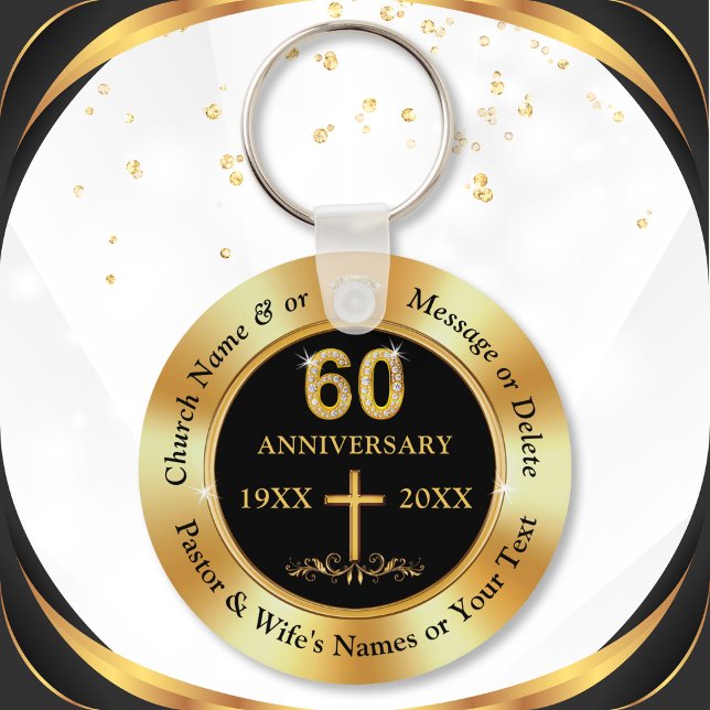 Church 60th Anniversary or 60th Anniversary Favour Key Ring (60th church anniversary party favors or Christian 60th Anniversary. Church 60th anniversary, Black.)