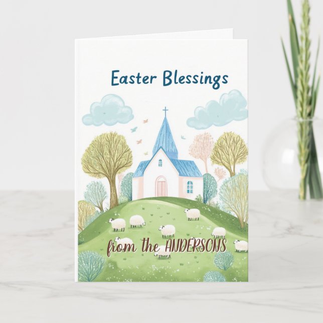 Church and Easter Blessings Holiday Card (Front)