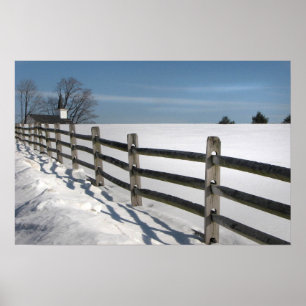 Church and Fence Posts Poster