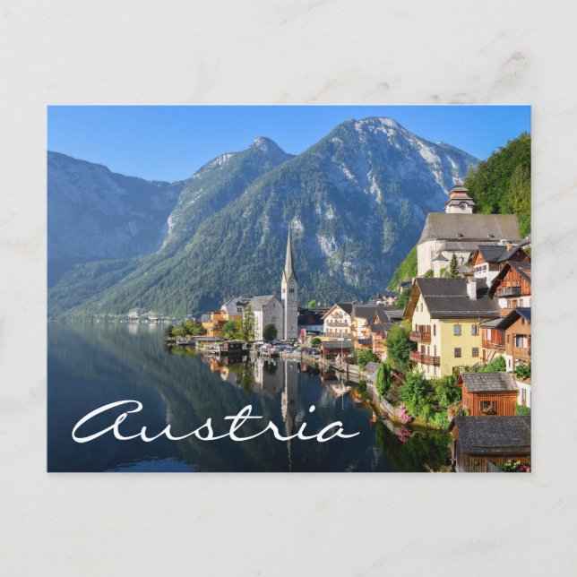 Church and village of Hallstatt, Austria with Alps Postcard (Front)