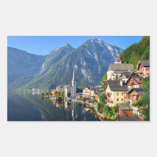 Church and village of Hallstatt, Austria with Alps Rectangular Sticker