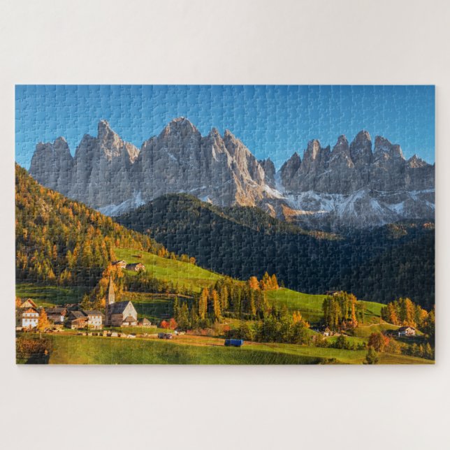 Church and village with mountains landscape jigsaw puzzle (Horizontal)