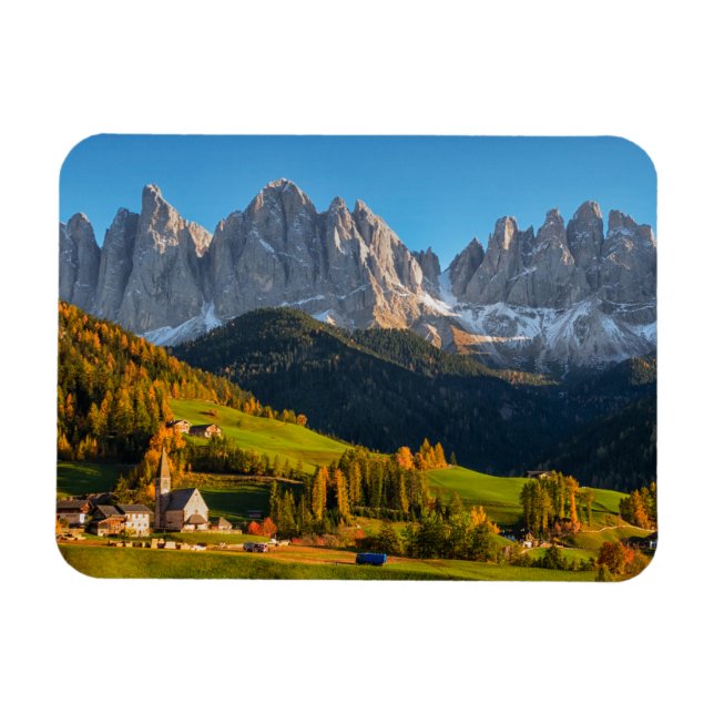 Church and village with mountains landscape magnet (Horizontal)