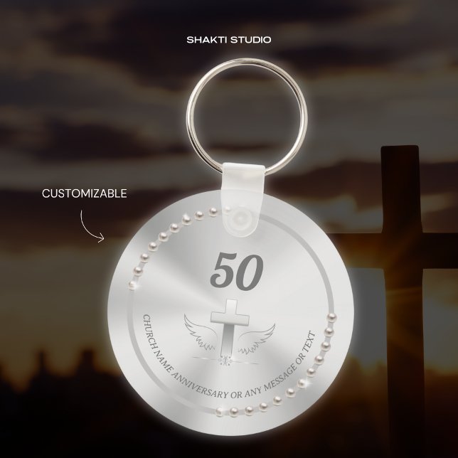 Church Anniversary Celebration Pearls Silver  Key Ring (Creator Uploaded)