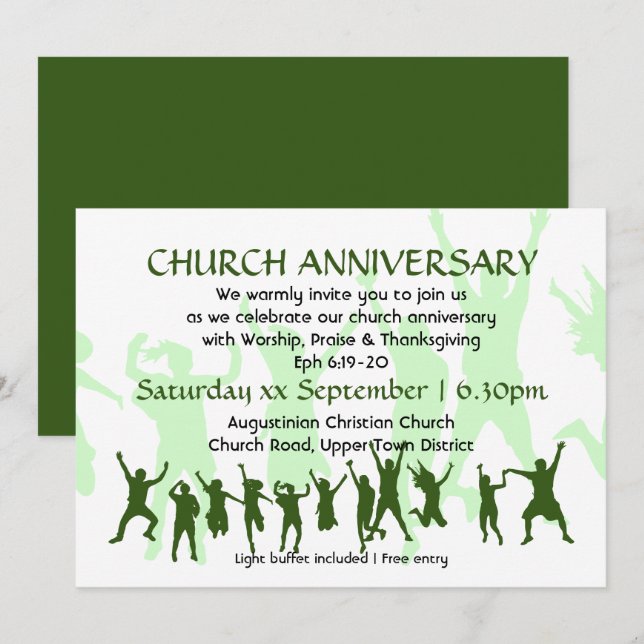 CHURCH ANNIVERSARY Modern Customisable Green Invitation (Front/Back)