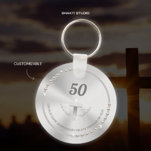 Church Anniversary Silver Pearls Souvenir Key Ring