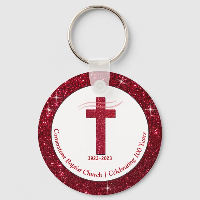 Church Anniversary Souvenir Party Favours Burgundy Key Ring (Front)