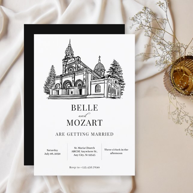 Church art modern minimalist wedding  invitation (Creator Uploaded)