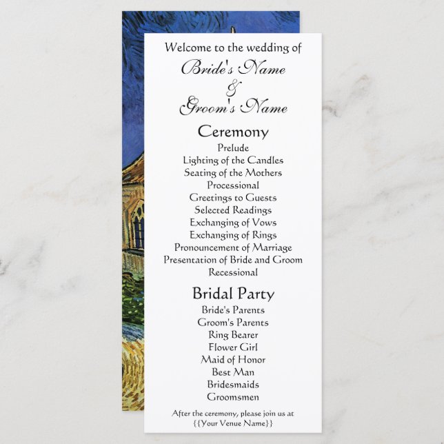 Church at Auvers by Vincent van Gogh Wedding Program (Front/Back)