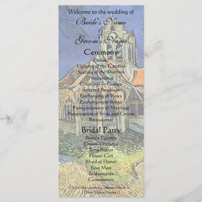 Church at Auvers by Vincent van Gogh Wedding Program (Front)