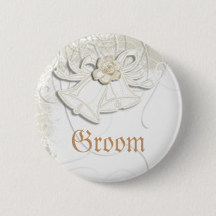 Church bells n floral wedding white 6 cm round badge