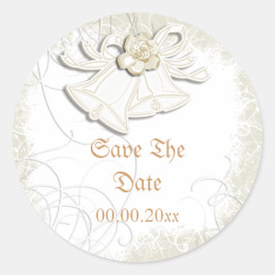 Church bells n floral wedding white classic round sticker