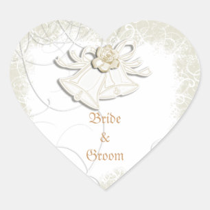 Church bells n floral wedding white heart sticker