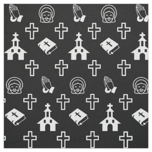 Church Bible Cross Christian Jesus Pattern Black Fabric