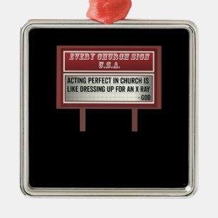 Church Billboard Signs Christian Joke Acting Metal Ornament