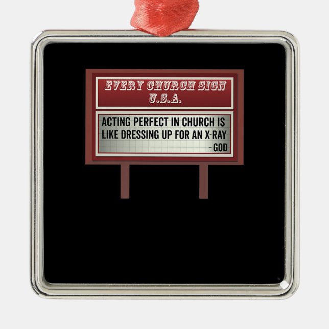 Church Billboard Signs Christian Joke Acting Metal Ornament (Front)