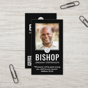 Church Bishop Modern Black Photo QR Logo Religious Business Card