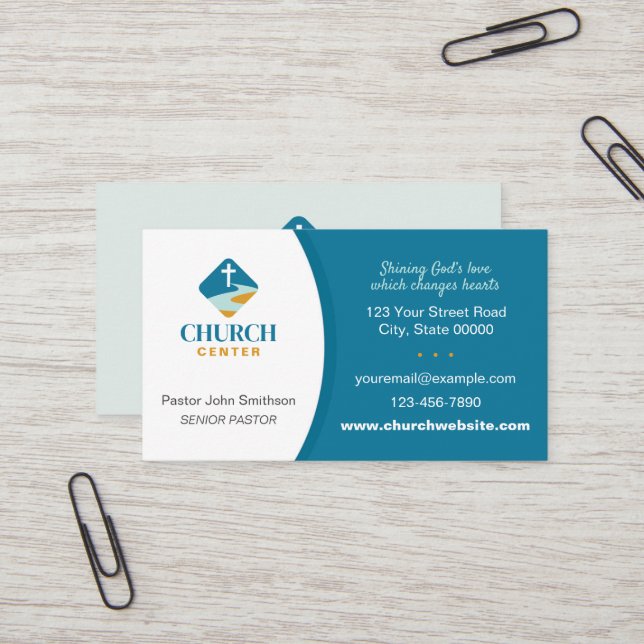 Church Business Card with Christian Cross Design (Front/Back In Situ)