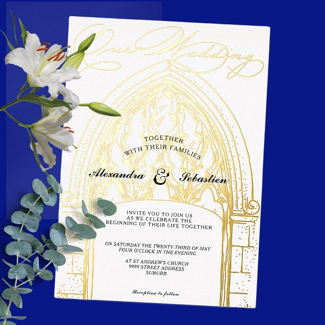 Church Ceremony Celebration Elegant Script Wedding (Church Ceremony Celebration Elegant Script Wedding Gold Foil Invitation 2025 Wedding Collection)