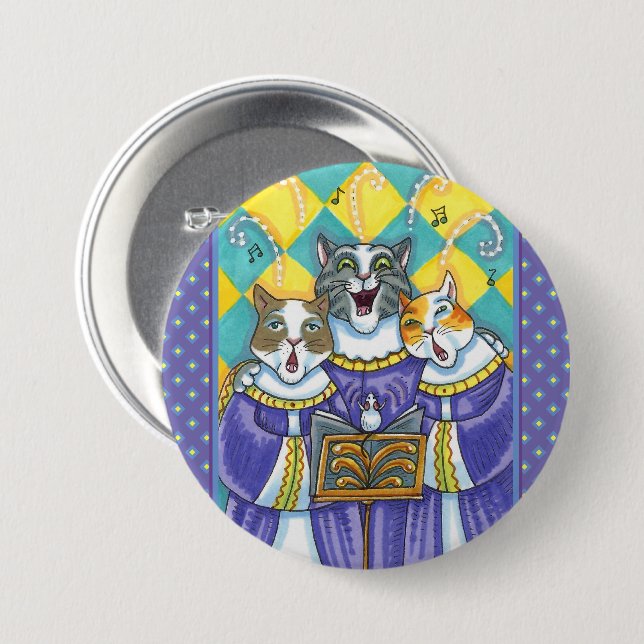 CHURCH CHOIR CATS & MOUSE SINGING CHRISTMAS CAROLS 7.5 CM ROUND BADGE (Front & Back)