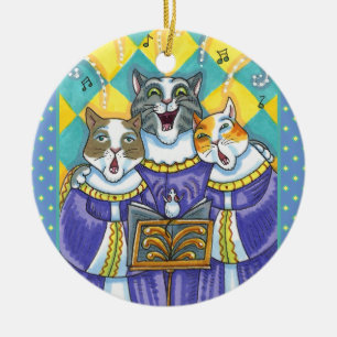 CHURCH CHOIR CATS & MOUSE SINGING CHRISTMAS CAROLS CERAMIC ORNAMENT