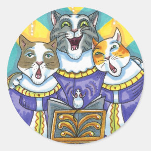 CHURCH CHOIR CATS & MOUSE SINGING CHRISTMAS CAROLS CLASSIC ROUND STICKER