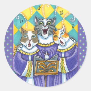 CHURCH CHOIR CATS & MOUSE SINGING CHRISTMAS CAROLS CLASSIC ROUND STICKER