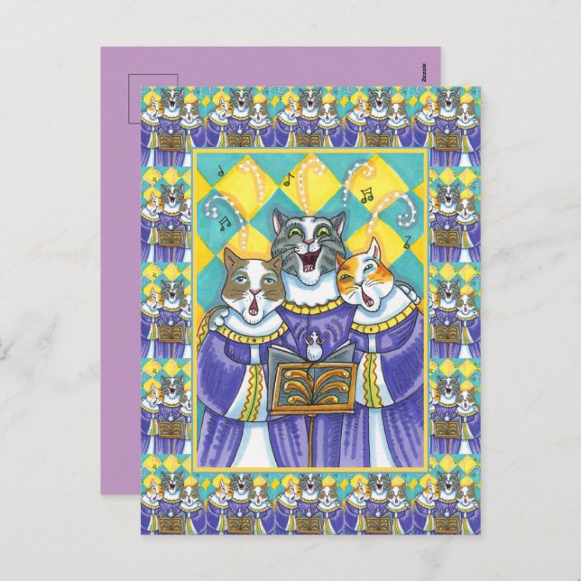 CHURCH CHOIR CATS & MOUSE SINGING CHRISTMAS CAROLS HOLIDAY POSTCARD (Front/Back)