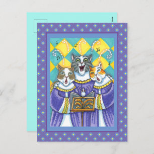 CHURCH CHOIR CATS & MOUSE SINGING CHRISTMAS CAROLS HOLIDAY POSTCARD