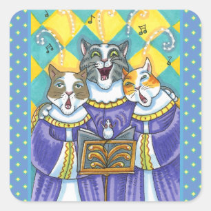 CHURCH CHOIR CATS & MOUSE SINGING CHRISTMAS CAROLS SQUARE STICKER