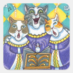 CHURCH CHOIR CATS & MOUSE SINGING CHRISTMAS CAROLS SQUARE STICKER