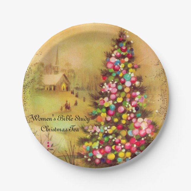 Church & Christmas Tree Personalise Paper Napkins Paper Plate (Front)
