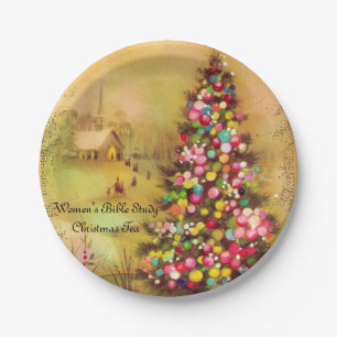 Church & Christmas Tree Personalise Paper Napkins Plate