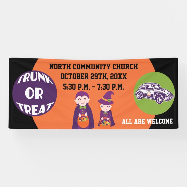 Church Community Trunk or Treat Happy Halloween Banner (Horizontal)
