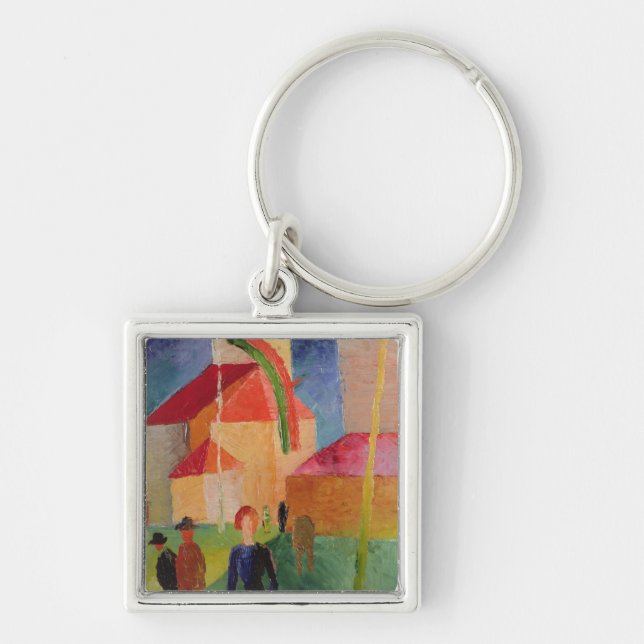 Church Decorated with Flags Key Ring (Front)