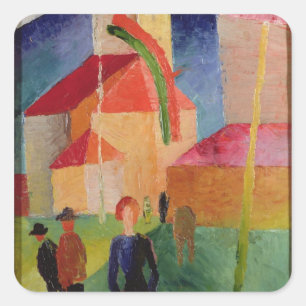 Church Decorated with Flags Square Sticker