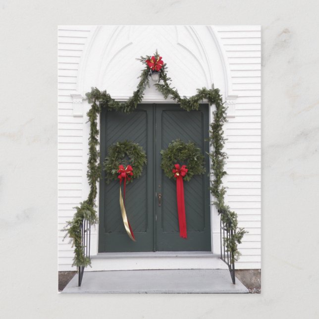 Church Door at Christmas Holiday Postcard (Front)