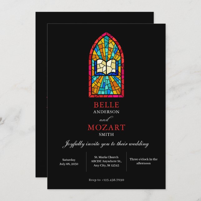 Church Glass with bible wedding  Invitation (Front/Back)