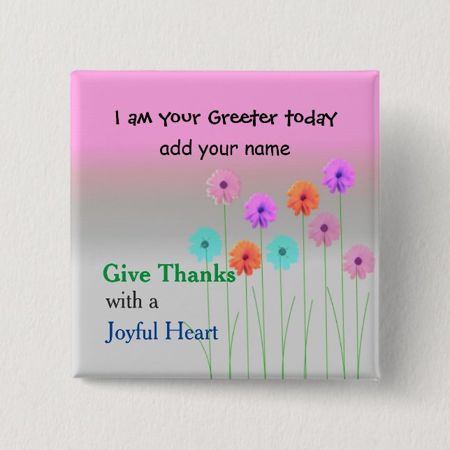 Church Greeter Name Plate 15 Cm Square Badge (Front)