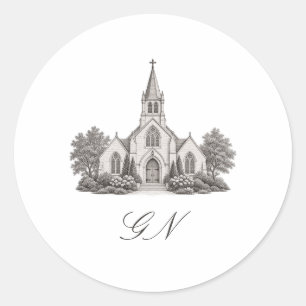 Church Illustration Elegant Wedding Classic Round Sticker