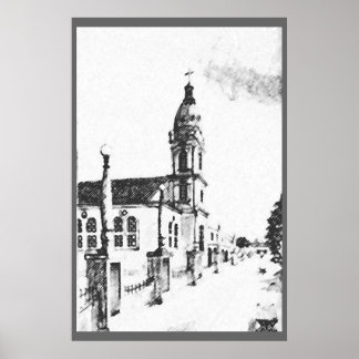 Church image in charcoal poster