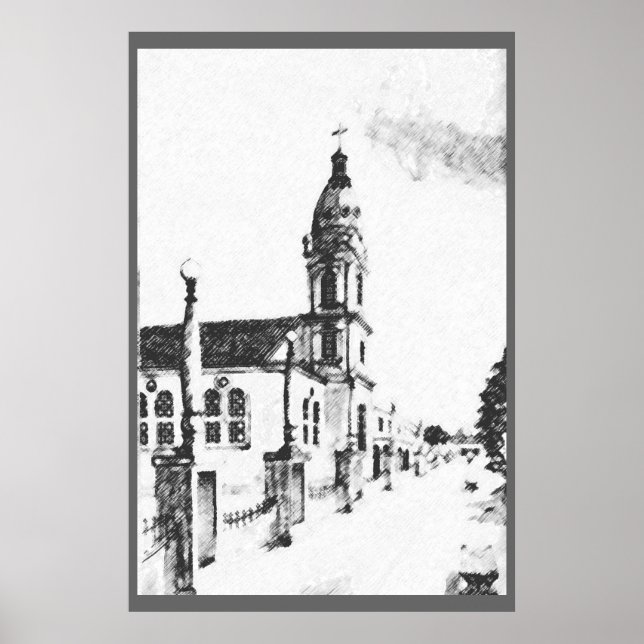 Church image in charcoal poster (Front)