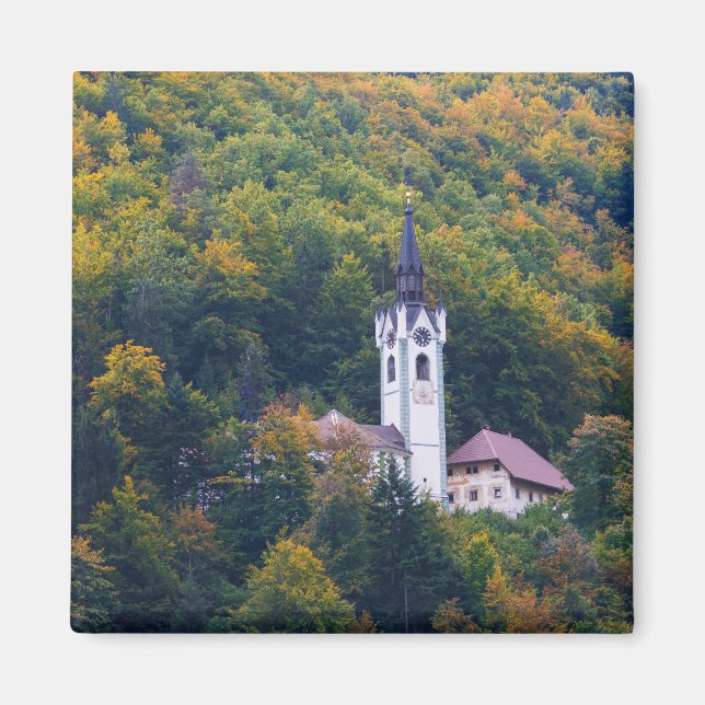 Church in a fall forest in Slovenia Magnet (Front)