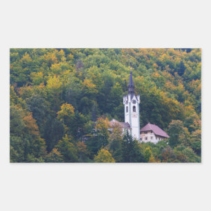 Church in a fall forest in Slovenia Rectangular Sticker