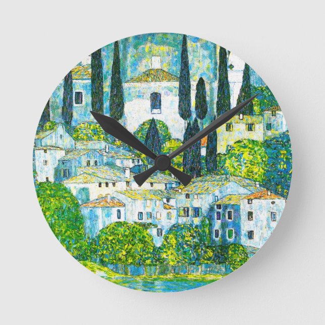 Church in Cassone Gustav Klimt Round Clock (Front)