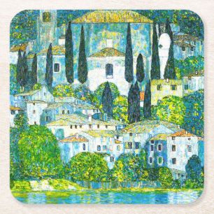 Church in Cassone Gustav Klimt Square Paper Coaster